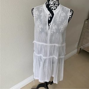 Derek Lam Denim Women’s V Neck Sleeveless A Line Dress White Gauze Size M